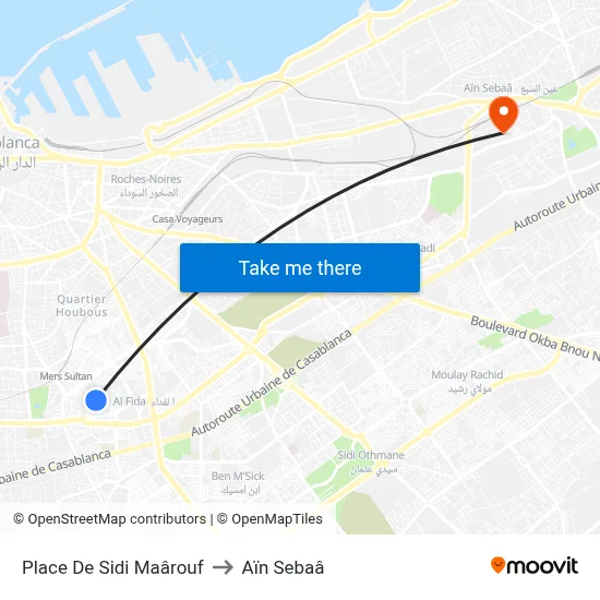Place De Sidi Maârouf to Aïn Sebaâ map