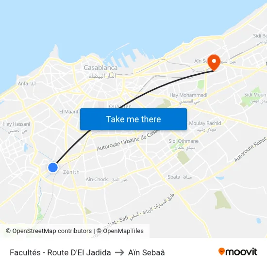 Facultés - Route D'El Jadida to Aïn Sebaâ map