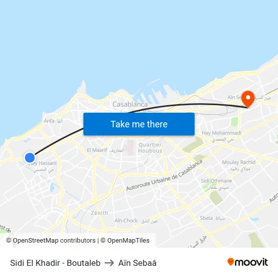 Sidi El Khadir - Boutaleb to Aïn Sebaâ map