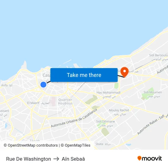 Rue De Washington to Aïn Sebaâ map