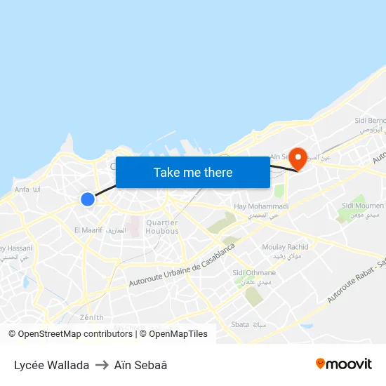 Lycée Wallada to Aïn Sebaâ map