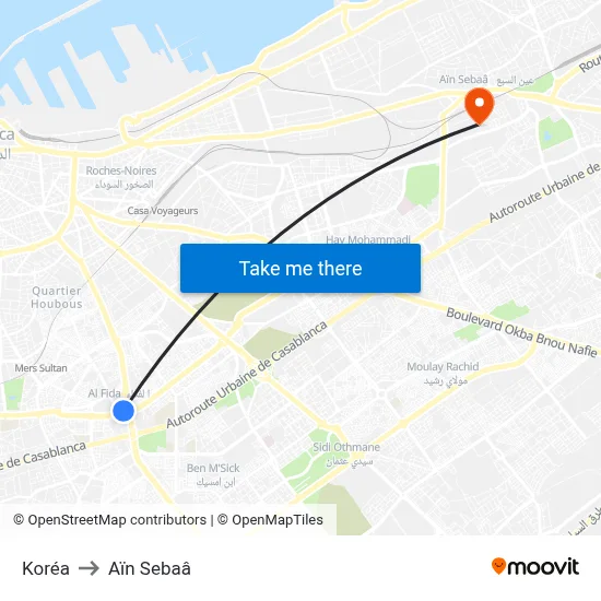 Koréa to Aïn Sebaâ map