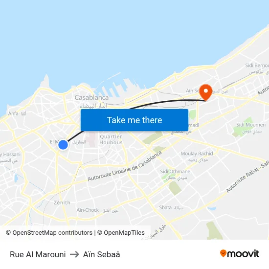 Rue Al Marouni to Aïn Sebaâ map
