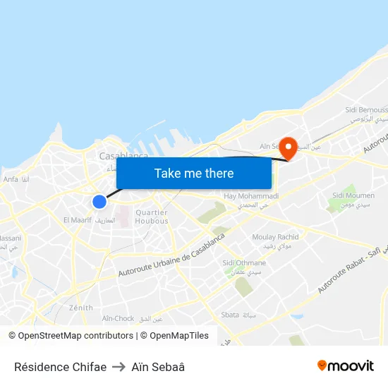 Résidence Chifae to Aïn Sebaâ map