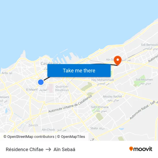 Résidence Chifae to Aïn Sebaâ map