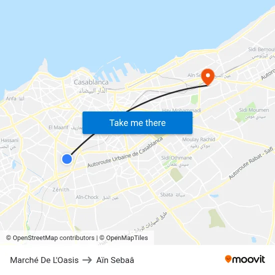 Marché De L'Oasis to Aïn Sebaâ map