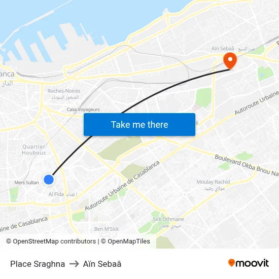 Place Sraghna to Aïn Sebaâ map