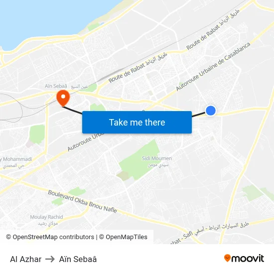 Al Azhar to Aïn Sebaâ map
