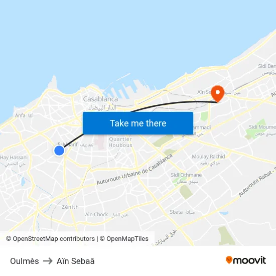 Oulmès to Aïn Sebaâ map