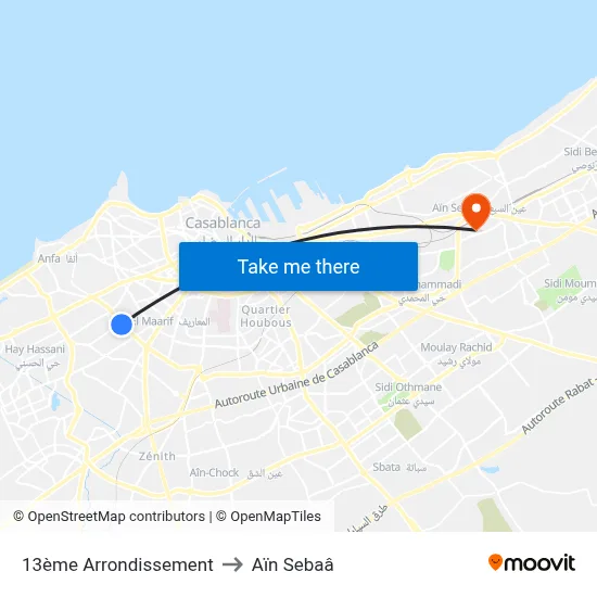 13th District to Ain Sebaa map