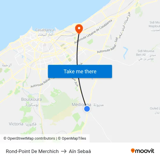 Rond-Point De Merchich to Aïn Sebaâ map
