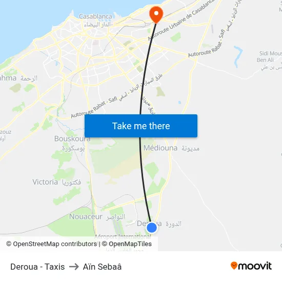 Deroua - Taxis to Aïn Sebaâ map