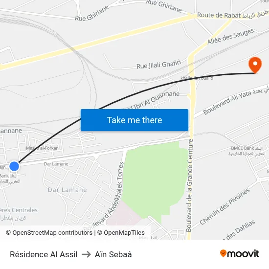 Résidence Al Assil to Aïn Sebaâ map