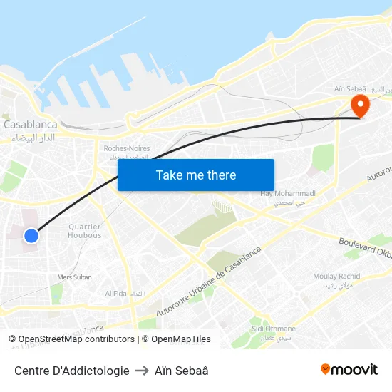 Centre D'Addictologie to Aïn Sebaâ map