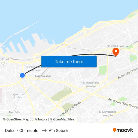 Dakar - Chimicolor to Aïn Sebaâ map