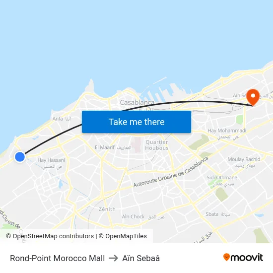 Rond-Point Morocco Mall to Aïn Sebaâ map