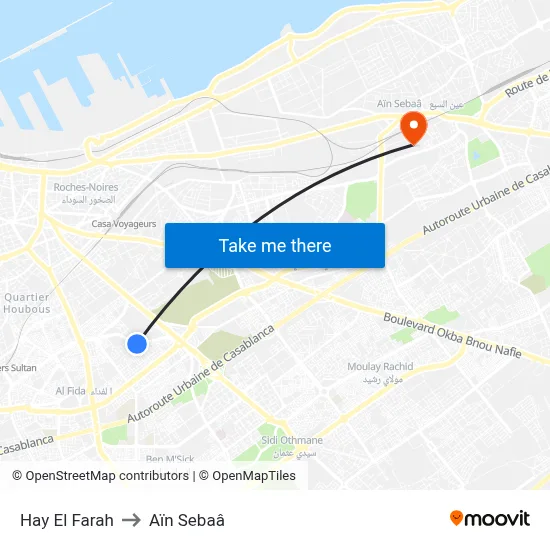 Hay El Farah to Aïn Sebaâ map