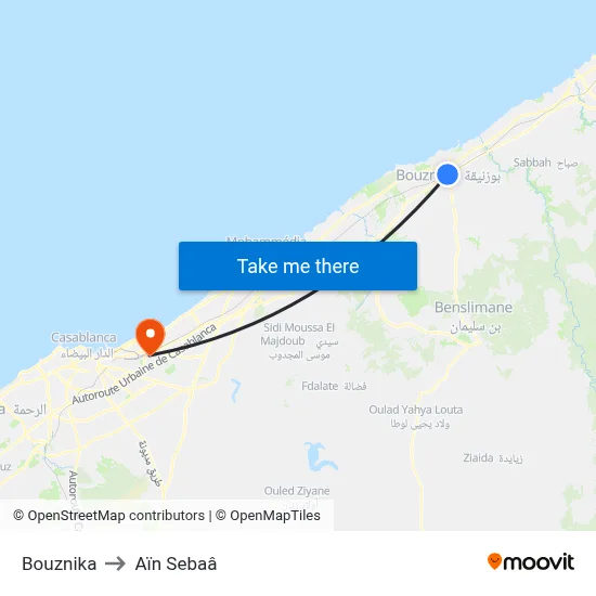 Bouznika to Aïn Sebaâ map