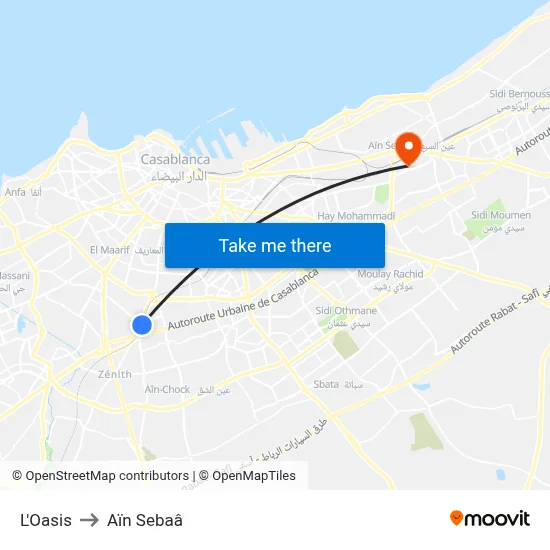 L'Oasis to Aïn Sebaâ map