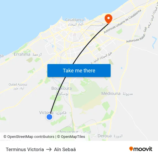 Terminus Victoria to Aïn Sebaâ map