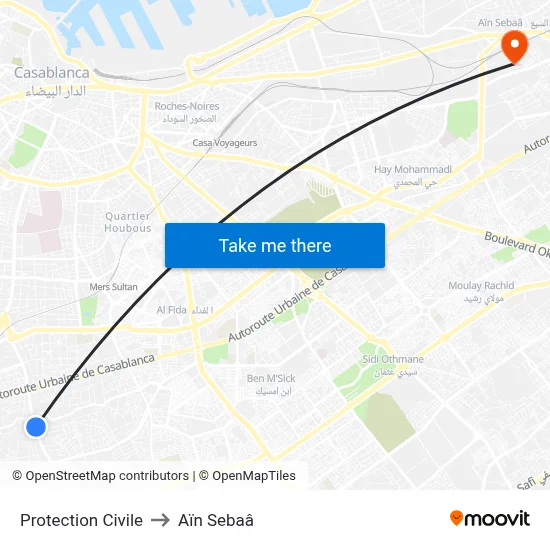 Protection Civile to Aïn Sebaâ map