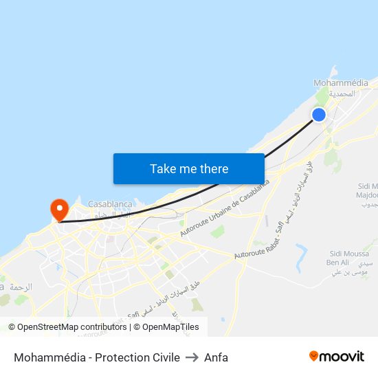 Mohammédia - Protection Civile to Anfa map
