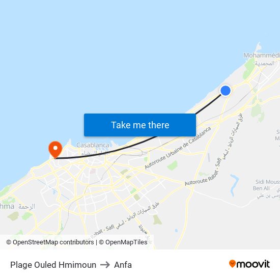 Plage Ouled Hmimoun to Anfa map