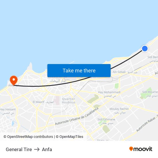 General Tire to Anfa map