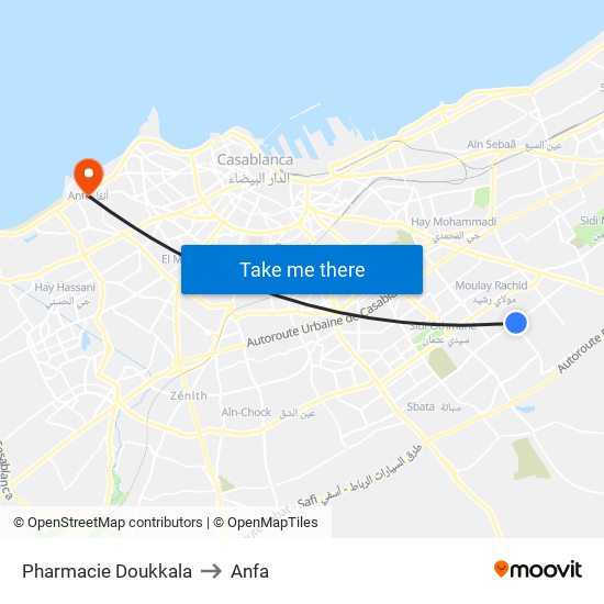 Pharmacie Doukkala to Anfa map
