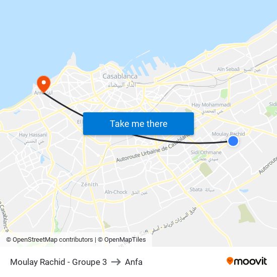 Moulay Rachid - Groupe 3 to Anfa map
