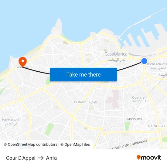 Cour D'Appel to Anfa map