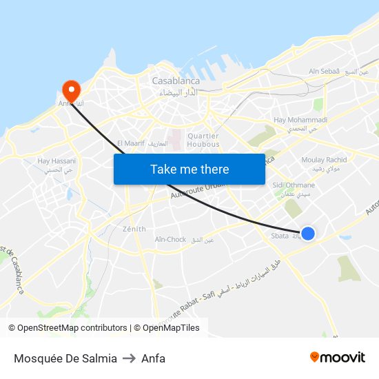 Mosquée De Salmia to Anfa map