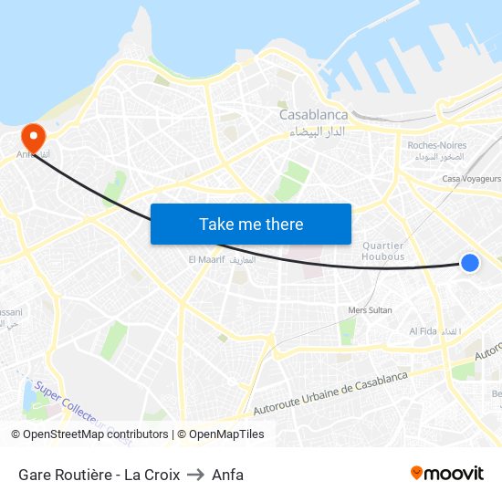 Gare Routière - La Croix to Anfa map