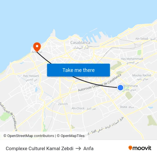 Complexe Culturel Kamal Zebdi to Anfa map