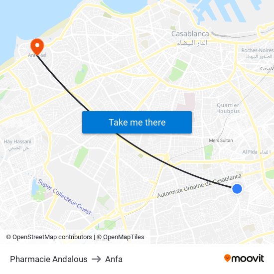 Pharmacie Andalous to Anfa map