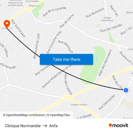 Clinique Normandie to Anfa map