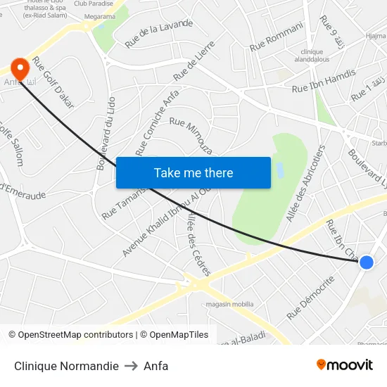 Clinique Normandie to Anfa map