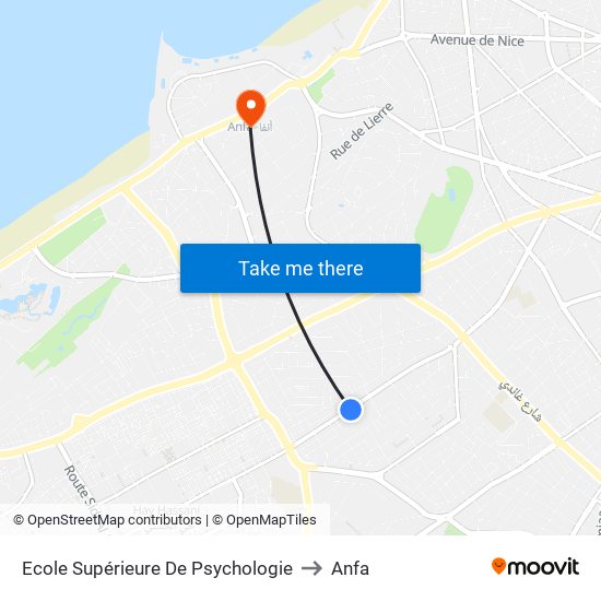 Ecole Supérieure De Psychologie to Anfa map