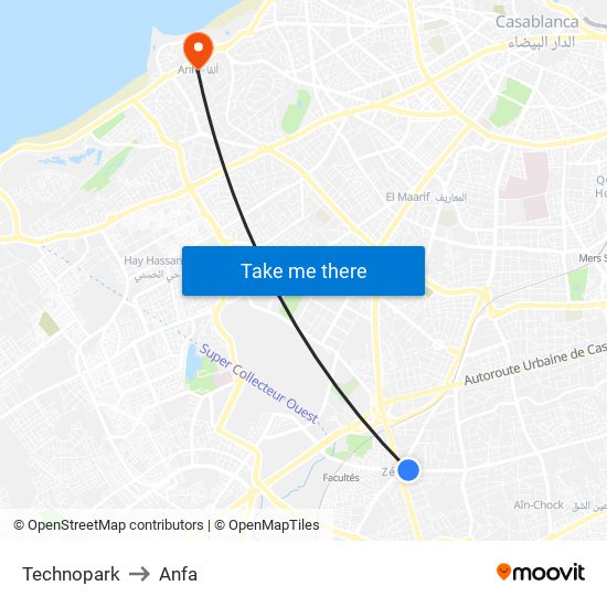 Technopark to Anfa map