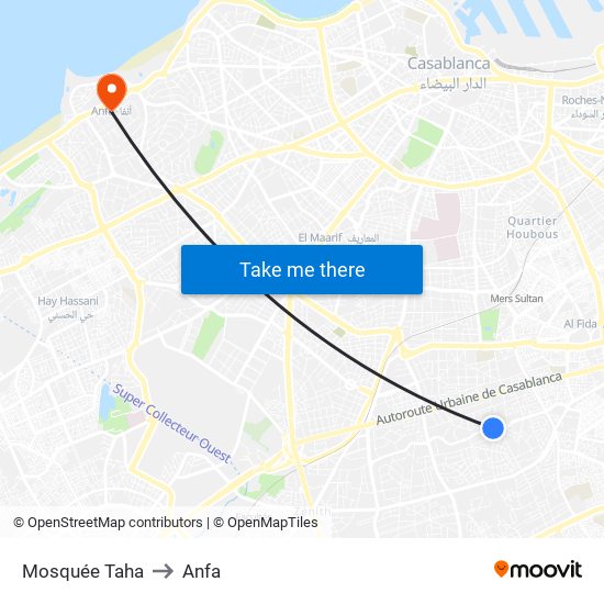 Mosquée Taha to Anfa map