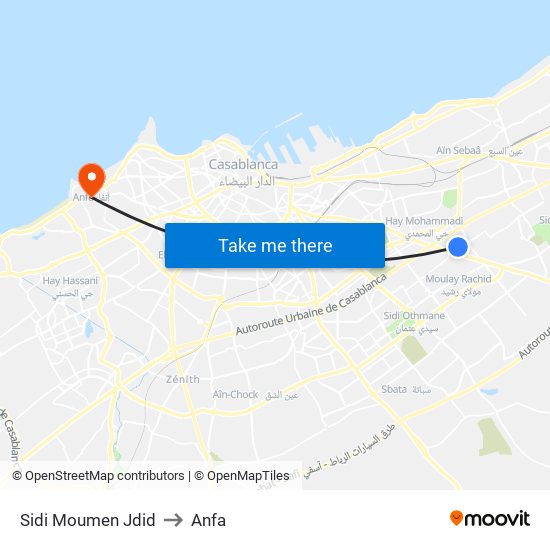 Sidi Moumen Jdid to Anfa map