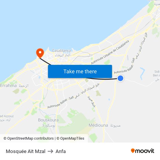 Mosquée Aït Mzal to Anfa map