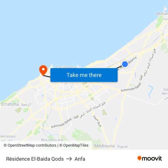 Résidence El-Baida Qods to Anfa map