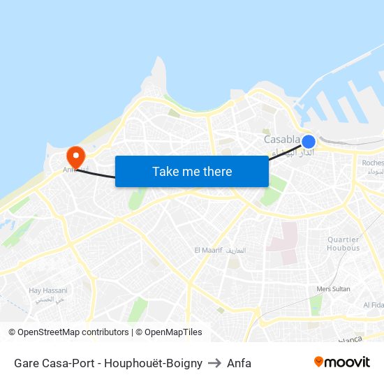 Gare Casa-Port - Houphouët-Boigny to Anfa map