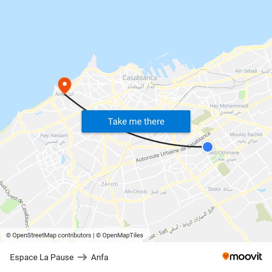 Espace La Pause to Anfa map