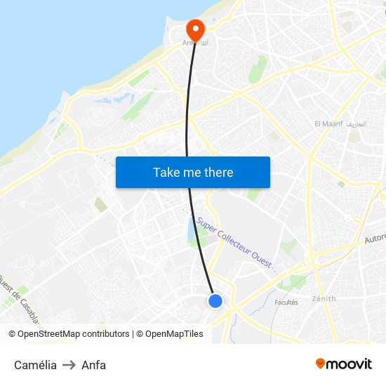 Camélia to Anfa map