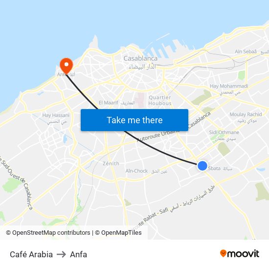 Café Arabia to Anfa map