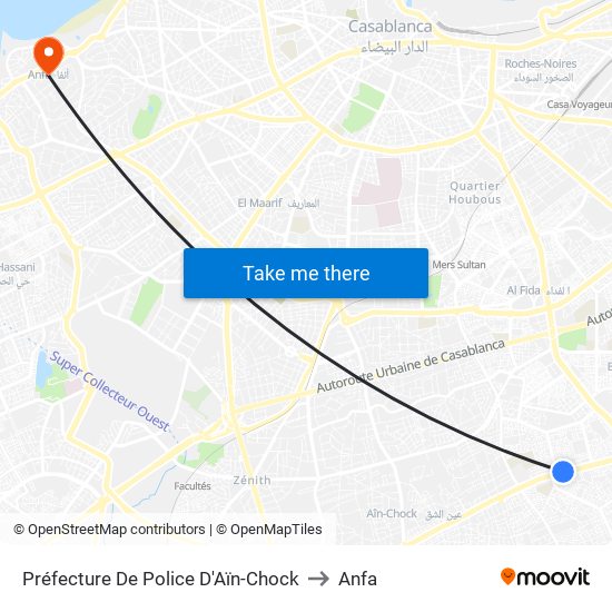 Préfecture De Police D'Aïn-Chock to Anfa map