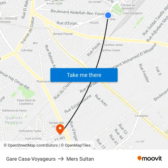Gare Casa-Voyageurs to Mers Sultan map