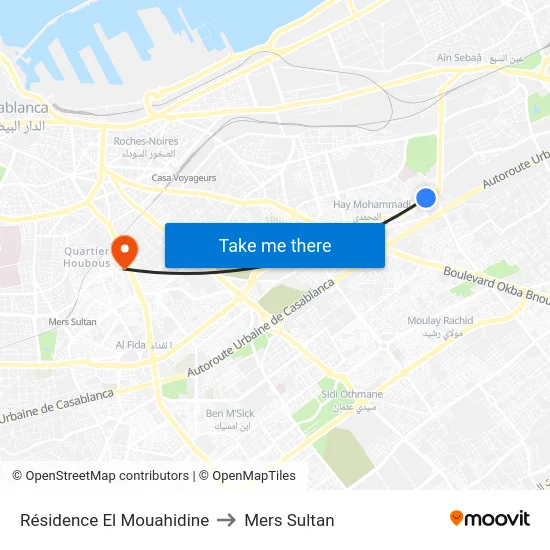 Résidence El Mouahidine to Mers Sultan map